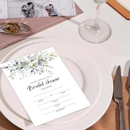 Bridal Shower Invitations, 25 Greenery Invites with Envelopes for Bridal Shower Reception Engagement Party, Eucalyptus Wedding Party Cards - A02 - style: Greenery 2