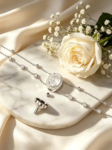 Cremation Urn Bracelets 925 Sterling Silver Double Layered Cremation Ash Bracelet for Ashes with 12 Months Birthstone Urn Jewelry for Women Loved One Animals,Chain Length 7"+2" Extend - color: 04-April