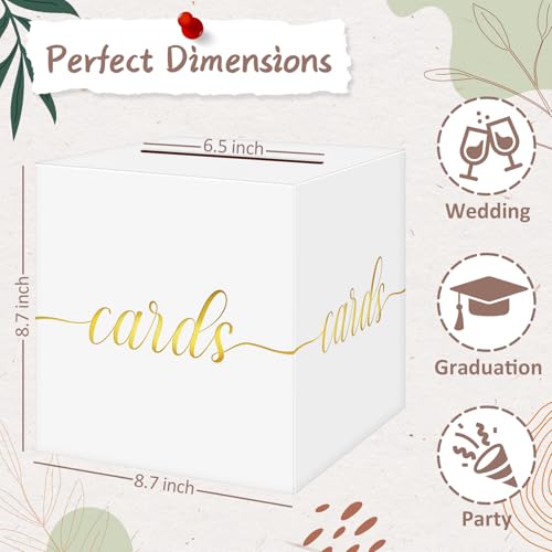 QIKSION Elegant Wedding Card Box, Gold Foil Gift Card Box for Party, White - color: White and Gold Foil