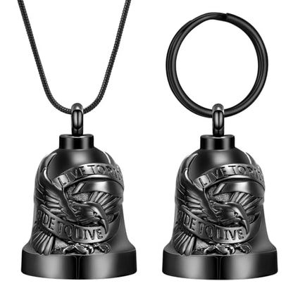 Eagle Love Cremation Keychain Bell Urn Necklaces for Ashes Keepsake Ash Pendant Memorial Urn Keychain Jewelry - color: Black-2pcs