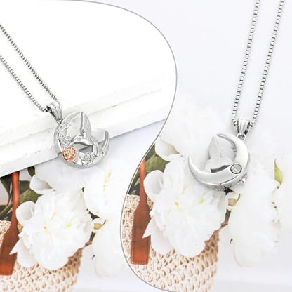 XSMZB Hummingbird Urn Necklace for Ashes of Loved One Rose Flower Moon Cremation Jewelry Ashes Holder Keepsake Pendant for Women Men - color: Silver-Rose Gold