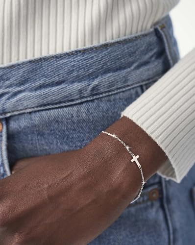 Moodear Cross Bracelet for Women, Dainty Sterling Silver/Gold Plated Gift | Christian Religious Gifts for Teen, Stocking Stuffers, Adjustable Link Bracelets, Sparkling CZ Cross, Non Tarnish Jewelry - color: Silver Cross Bracelet