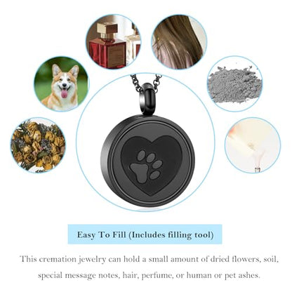 Hearbeingt Tree of Life Cremation Jewelry Paw Print Urn Necklace for Ashes - color: B-Black