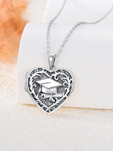 Dorunmo Locket Necklace 925 Sterling Silver Pictures Photo Keep Someone Near to You Custom Lockets Mother's Day Jewelry Personalized Photo Locket Gifts - color: G-Graduation Cap, style: Locket Only