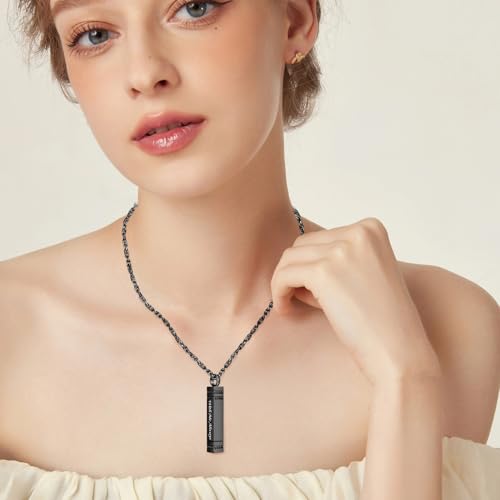 abooxiu Urn Necklace for Ashes Memorial Cremation Jewelry for Ashes Stainless Steel Ashes Jewelry Cube Ashes Necklace Bar Urn Pendant for Women Men - style: Engraved-With Me Always-Black
