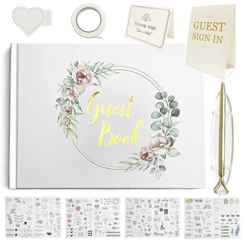 Guest Book and Pen Stand Set, Polaroid Sign in Book for Weddings, Parties, Baby Showers, 9”× 6.7” Blank or Lined Pages (Lined & Blank) - color: Lined & Blank