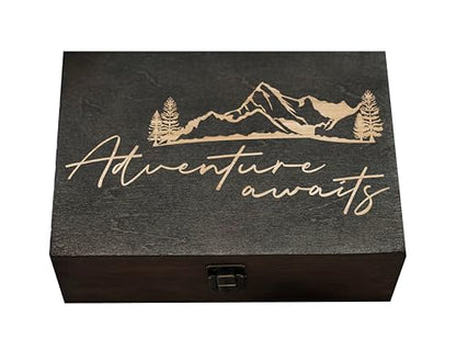 Adventure Awaits Dark Walnut Wooden Keepsake Box - 8.5x6x3in, Elegant Memory Box, Ideal Gift for Travelers and Couples, Spacious & Durable, Unique Christmas gift - color: Design 6