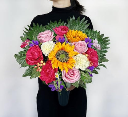 Artificial Cemetery Flowers for Grave Vase - Gravesite Flowers,Headstone Decorations with Sunflower Rose Hibiscus Daisy Mix Bouquet