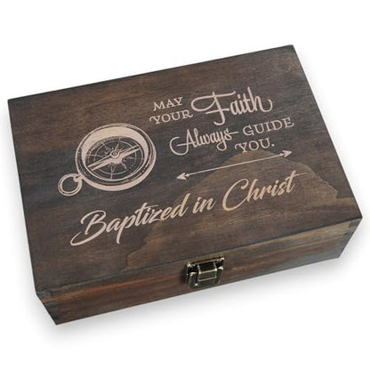 Baptism Memory Box, Engraved Christening Gift for Boys & Girls, Medium | Holds baptism photos, certificate, candle, rosary & Bible. Gift boxed; medium dark walnut box, 8.5 x 6 x 3 in. - size: Medium, style: Baptism