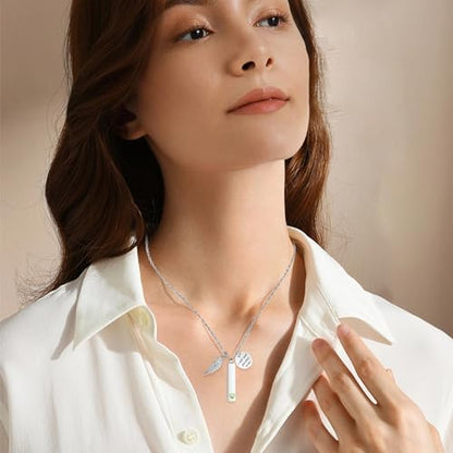 XIUDA Cremation Jewelry for Ashes with Angel Wing Charm Vertical Bar Urn Necklace Stainless Steel Memorial Keepsake Pendant for Women - color: Light Green