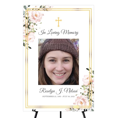 Memorial Sign, In Loving Memory Celebration of Life Display With Easel, Personalized Photo Funeral Board Decoration, Custom Forever Loved Signage With Picture, Multiple Size & Material, IA1 - color: Theme 1