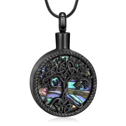 Hearbeingt Tree of Life Urn Necklaces for Ashes Circle Cremation Jewelry - color: B-Black