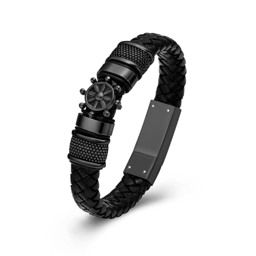 constantlife Cross Cremation Bracelet for Ashes Stainless Steel Urn Memorial Jewelry Braided Leather Wristband Bangle Faith Religious Christian Keepsake for Men Women - color: Rudder-Black, size: 20cm