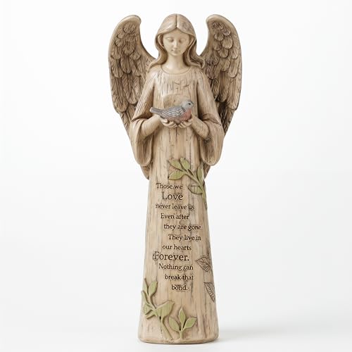 Topadorn 10" Memorial Angel Statue with Bird | Sympathy Gift Gift for Loss of Loved One, Resin Angel Memorial Garden Decor Figurine for Garden & Patio - color: Blue