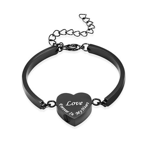 Hearbeingt Heart Urn Bracelet for Ashes Cremation Jewelry for Women Girls - color: C-Black