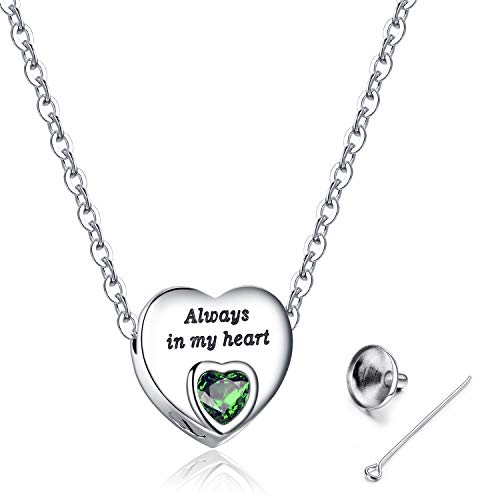 Heart Urn Necklaces for Ashes Birthstone Ashes Necklace Always in My Heart Cremation Jewelry Keepsake Memorial Necklace - color: May