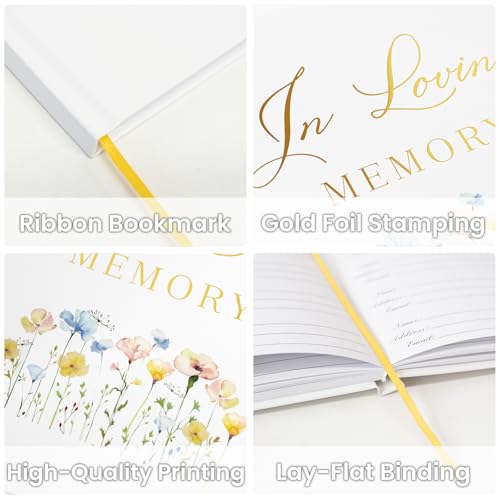 Funeral Guest Book for Memorial Service, in Loving Memory 9x7.5 - color: White Flower