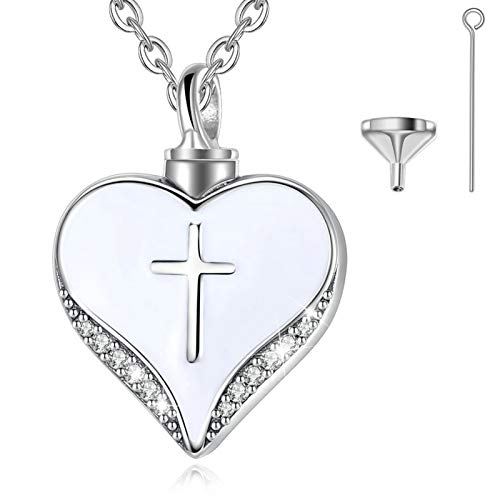 EUDORA Sterling Silver Urn Necklace for Ashes for Women Men, Ash Pendant for Human Cat Dog Ashes, Necklace for Ashes of Loved One Dad Mom Papa Pet Cremation Souvenir Jewelry for Funeral, 20inch - color: A1-Heart Cross