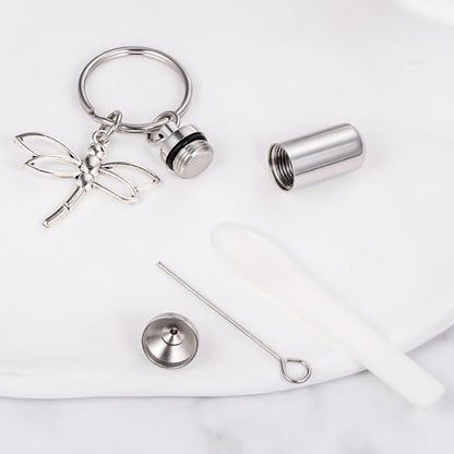 Gredstar Cremation Urn Keychain for Ashes, Cylinder Memorial Keepsake - color: Dragonfly