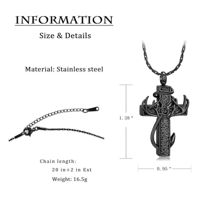 constantlife Cross Urn Necklace for Ashes for Women Men Fish Hook Memorial Pendant Deer Antler Cremation Jewelry Human Pet Ashes Holder Keepsake - color: Black