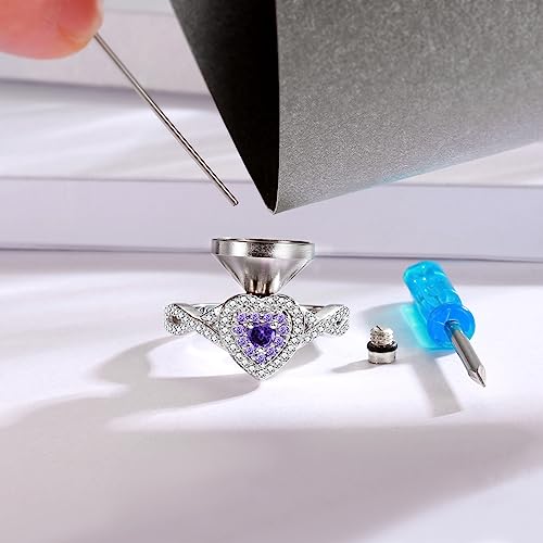 Sariel Teardrop Cremation Ring for Ashes - 925 Sterling Silver Urn Keepake Rings Memorial Jewelry for Women - color: Heart（Purple）
