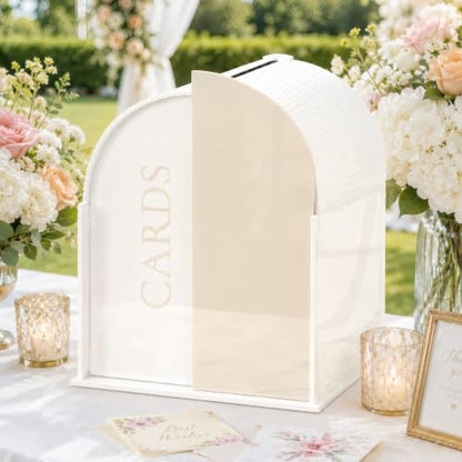 White Arched Wedding Card Box with Light Beige Standee & Erasable Pen | Acrylic Wedding Card Boxes for Reception, Wide Slot, Wedding Box for Cards and Money, for Birthday Graduation Baby Shower - color: Light Beige