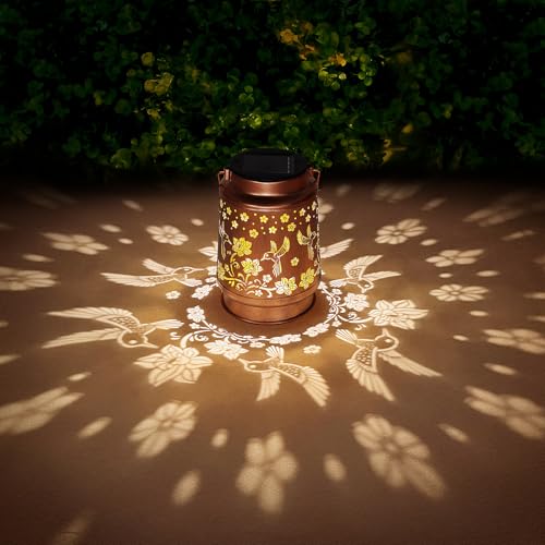2 Pack Solar Lanterns Outdoor Waterproof Hummingbird Garden Decor Birthday Gifts for Women Mom Grandma Hanging Solar Lights Metal Solar Decoration Outside for Yard,Patio,Backyard,Porch - style: B. 2 Pack Hummingbird Lantern