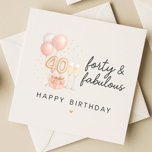 TEEMI-40th 50th 60th Birthday Card for Women - Fabulous Birthday Greeting Card with Envelope, Rose Gold Balloons Champagne Design, 300gsm Premium Cardstock, Blank Inside for Mom Sister Friend Wife (40th) - color: 40th