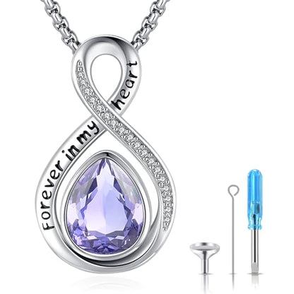 Eusense Cremation Jewelry for Ashes Urn Necklace to Put Ashes In 925 Sterling Silver Memorial Pendant Tree of Life Infinity Urn Necklaces for Ashes Necklace for Women Men - style: F-Infinity Urn-06-Jun.-Alexandrite Purple
