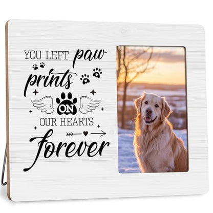 Dog Memorial Gifts for Loss of Dog Frame, Pet Loss Sympathy Gift Picture Frame, You Left Paw Prints on Our Hearts Frames Fits 4x6 Photo - color: Yellow