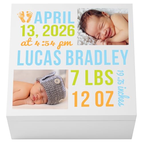 Let's Make Memories Personalized Photo Keepsake Box for New Baby - Memento Storage - Memories Box - Nursery Decor - 12" Sq x 6" H - Bundle of Love - Blue - color: Bundle of Love - Blue