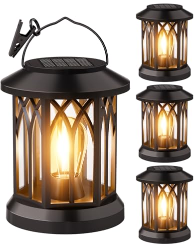 Solar Lanterns Outdoor Waterproof 4-Pack: Hanging Lantern Accent Warm Light - size: 4 PACK