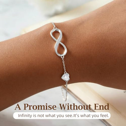 CDE 925 Sterling Silver Infinity Birthstone Bracelet Jewelry Gift for Women | Hypoallergenic,Non Tarnish,Heart CZ,Nickel-Free & Lead-Free,Anniversary Christmas Birthday Idea Gifts for Wife Girlfriend Her - color: 04-Apr
