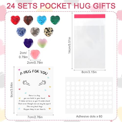 Pocket Hug Bulk with Little Heart Worry Stones and Gift Cards, Pocket Hug Token Keepsake for Friends, Colleagues, Funeral, Celebration of Life, Encouragement Party Favors (24 Sets) - color: 24 Sets