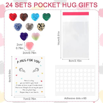 Pocket Hug Bulk with Little Heart Worry Stones and Gift Cards, Pocket Hug Token Keepsake for Friends, Colleagues, Funeral, Celebration of Life, Encouragement Party Favors (24 Sets) - color: 24 Sets