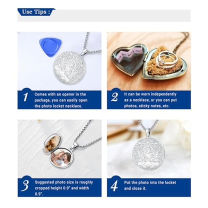 Picture Locket Necklace for Women Men Rose 14K Real Gold 925 Sterling Silver Jewelry Heart Locket Necklace that Holds Pictures Tree of Life Viking Wolf Celtic Knot St Christopher St Michael Pendant - color: I2-9-Celtic Locket-1