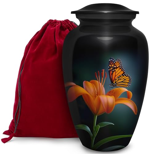 Flower Butterfly Cremation Urn for Human Ashes | Butterfly Flower Decorative Cremation Urn for Adults, Handmade Funeral Urns with Velvet Bag - color: Flower Butterfly, size: 1 Large Urn