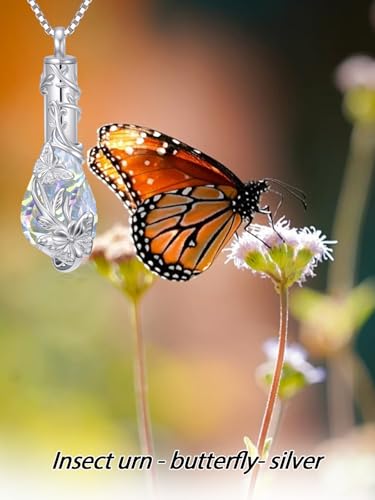 JKR Heart Urn Necklace for Ashes Crystal Keepsake Pendant Memorial Jewelry - style: Butterfly-Teardrop