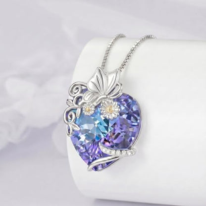 Dove/Hummingbird/Red Cardinal/Dragonfly/Butterfly Necklace 925 Sterling Silver Turquoise/Opal/MoonStone/Crystal/Malachite Bird Necklace Dove Pendant Jewelry for Women Men - color: Butterfly Crystal