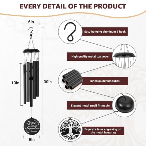 Sympathy Wind Chimes for Loss of Loved One, 39" Memorial Windchimes Outdoor - size: 39“-Black