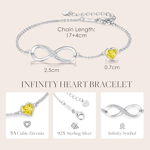 CDE 925 Sterling Silver Infinity Birthstone Bracelet Jewelry Gift for Women | Hypoallergenic,Non Tarnish,Heart CZ,Nickel-Free & Lead-Free,Anniversary Christmas Birthday Idea Gifts for Wife Girlfriend Her - color: 11-Nov.