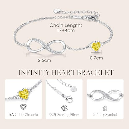 CDE 925 Sterling Silver Infinity Birthstone Bracelet Jewelry Gift for Women | Hypoallergenic,Non Tarnish,Heart CZ,Nickel-Free & Lead-Free,Anniversary Christmas Birthday Idea Gifts for Wife Girlfriend Her - color: 11-Nov.