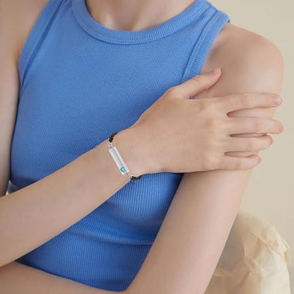 Hearbeingt Crystal Heart Cremation Jewelry Bar Urn Bracelet for Ashes - color: Silver-Light Blue stone