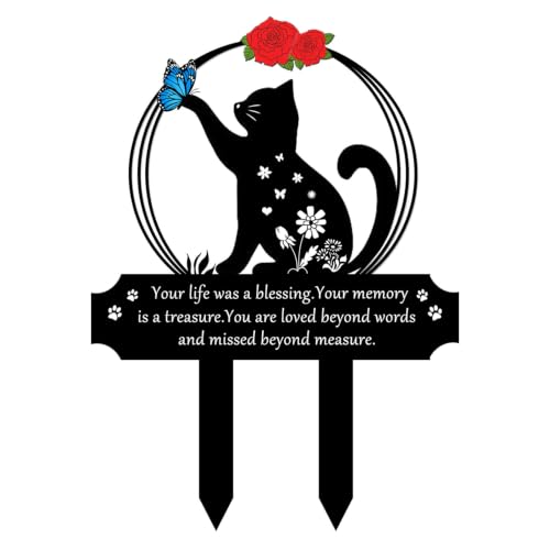 Memorial Grave Markers Sympathy Memorial Plaque Stake Pet Cemetery Stake Memorial Metal Grave Stake Decoration for Dog Cat Cemetery Outdoors Yard Garden - color: Cat-A