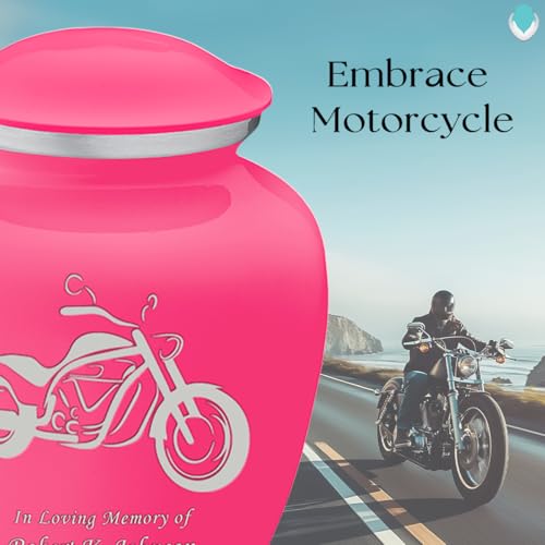 Adult Personalized Motorcycle Cremation Urns for Human Ashes I Large Bright Pink Funeral Urn for Men and Women I 200 lbs - color: Bright Pink
