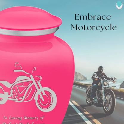 Adult Personalized Motorcycle Cremation Urns for Human Ashes I Large Bright Pink Funeral Urn for Men and Women I 200 lbs - color: Bright Pink