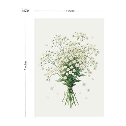 Minimalist Baby's Breath Illustration Card 5x7 Inch, Premium Thick Cardstock with Envelope, Elegant Floral Card — Thank You, Sympathy, Thinking of You，Anniversary Card — Single Card - color: Baby's Breath