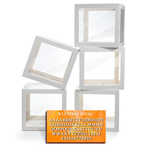 Ledido Transparent Balloon Boxes with 78 Letters Numbers for Custom Name - color: White, size: 5PCS Boxes