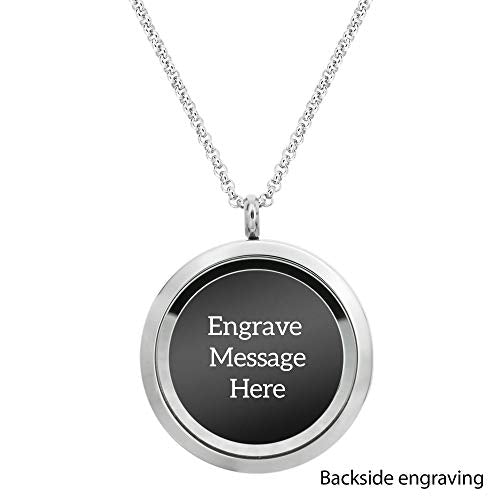 Stainless Steel Personalized Custom Photo Engraving Crystal 30mm Round Pendant Floating Locket Chain Necklace