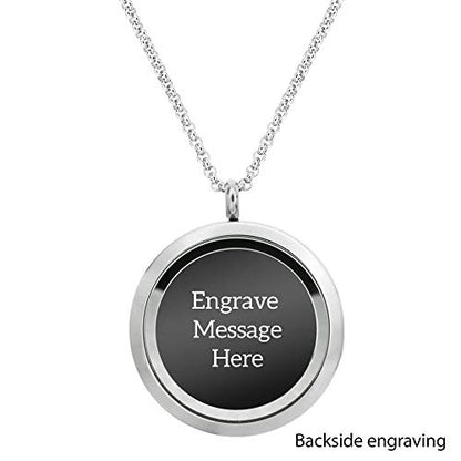 Stainless Steel Personalized Custom Photo Engraving Crystal 30mm Round Pendant Floating Locket Chain Necklace